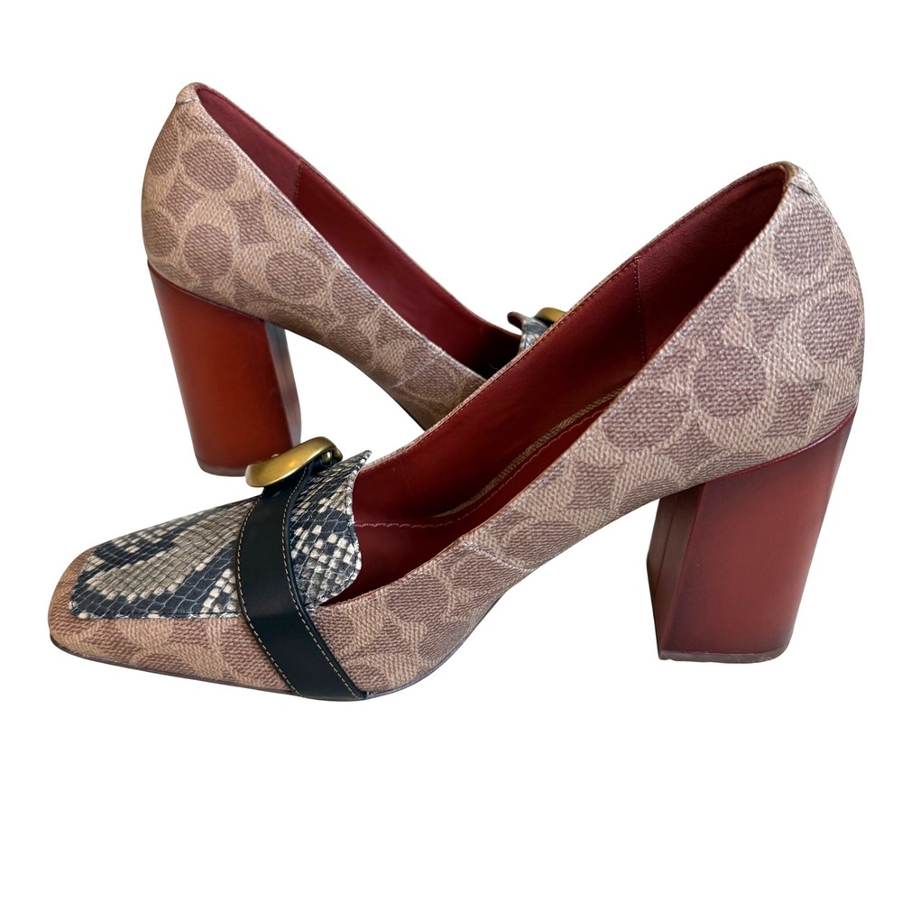 Coach Jade Block Heel Pumps Women 8.5 Leather Snakeskin Career Luxury Preppy - Picture 5 of 9